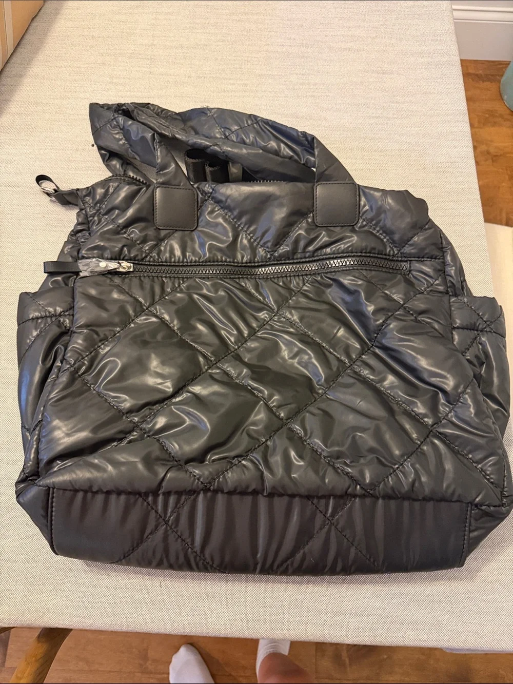 Chico's Quilted Black Puffer Tote with Crossbody Strap